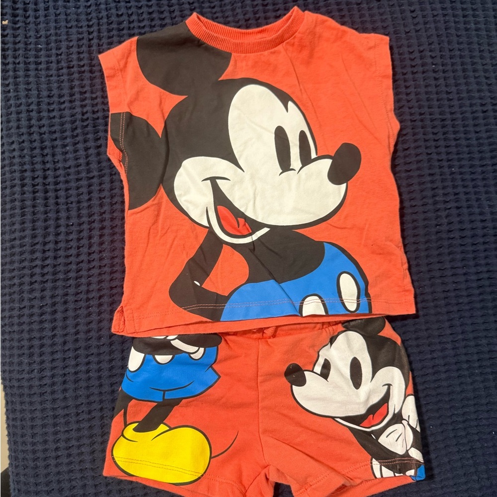 Zara Disney Mickey Mouse Kids Set - Red and Blue 9-12M